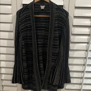Chico's Black and Gray Striped Cardigan